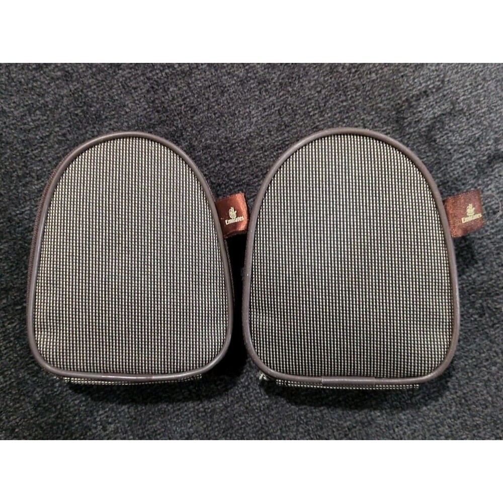 2x Emirates Travel Amenity Kit Case Brown Fabric Zipper Compact Pouchs